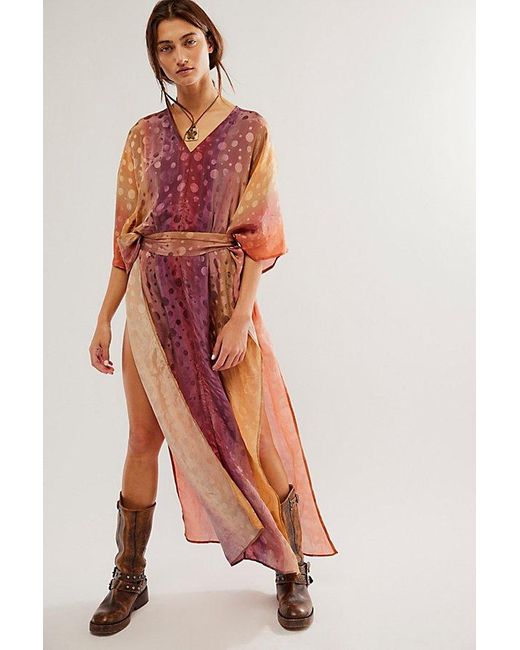 Free People Red Electric Universe Kaftan Top At In Painted Desert, Size: M/l