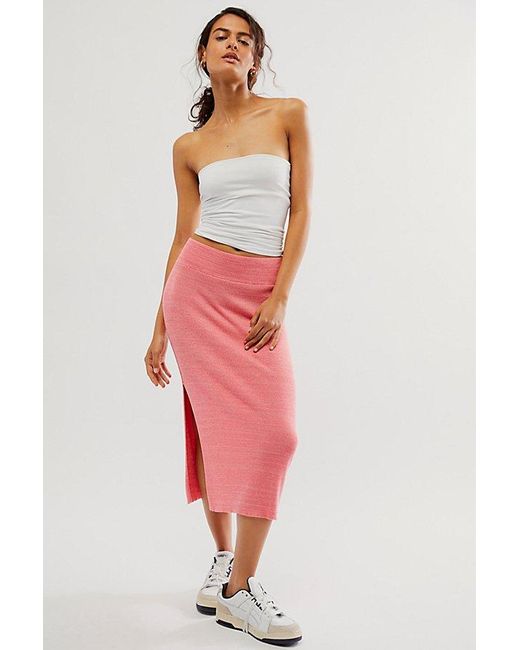 Free People Red Golden Hour Midi Skirt At In Camellia Combo, Size: Medium