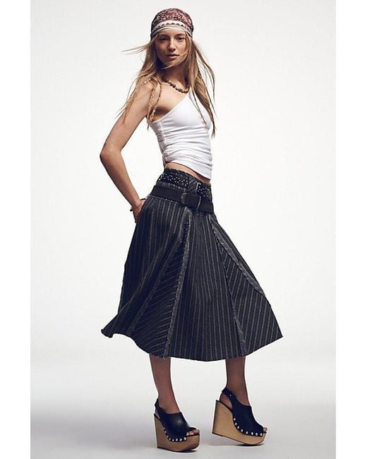 Free People Red Pinstripe A-Line Midi Skirt