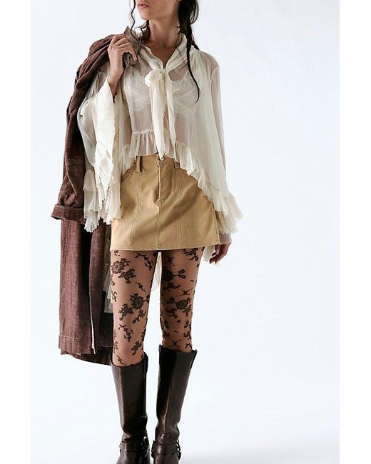 Free People Brown Flocked Floral Tights