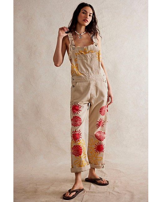 Free People Brown We The Free Ziggy Printed Overalls