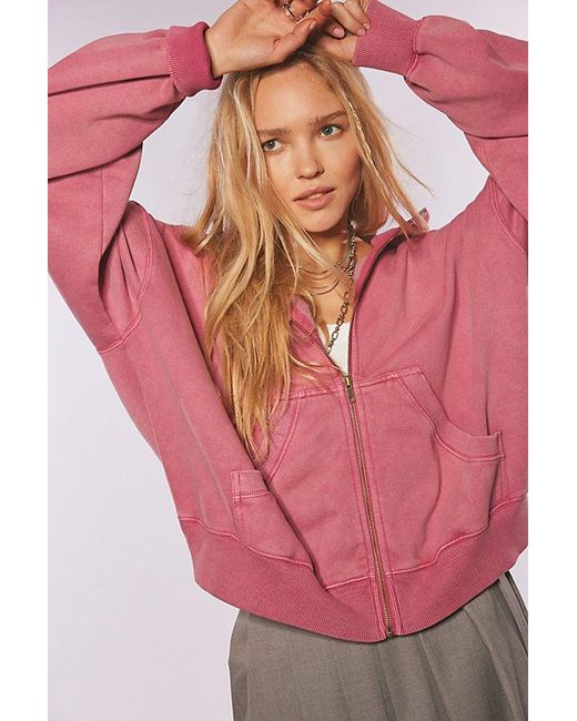 Free People Pink Chill Out Zip Up