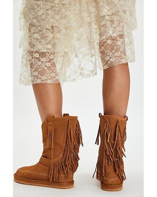 Free People Blue Faye Fringe Pull On Boots