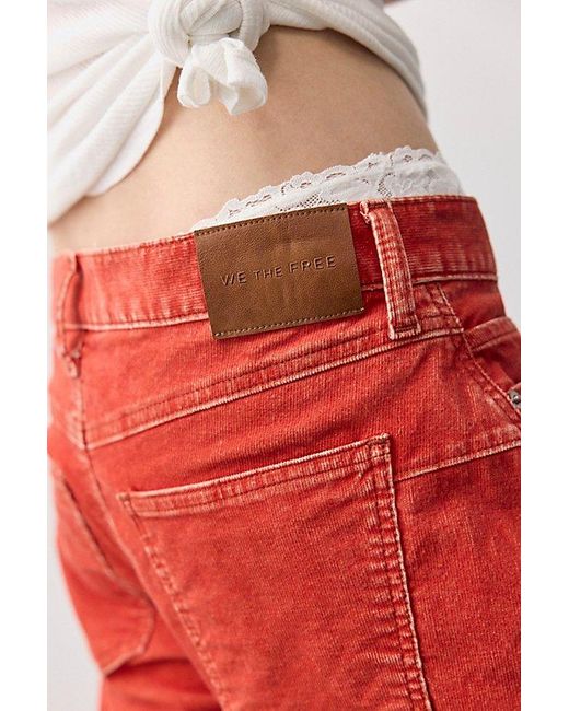 Free People Red We The Free Fable Washed Cord Low-Rise Twisted Bowed Jeans