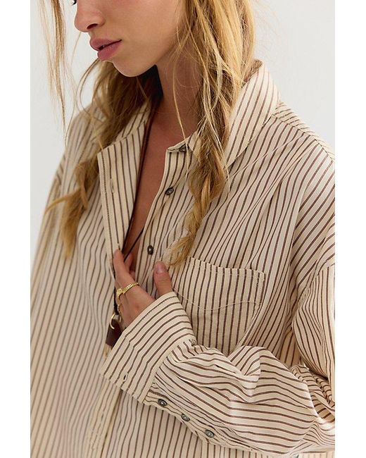 Free People Natural Lexi Striped Button Down Shirt