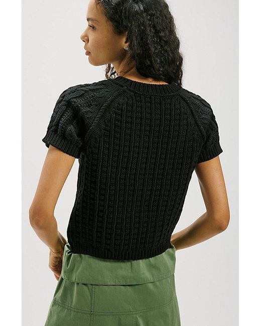 Free People Black Bubblegum Cable Knit Pullover
