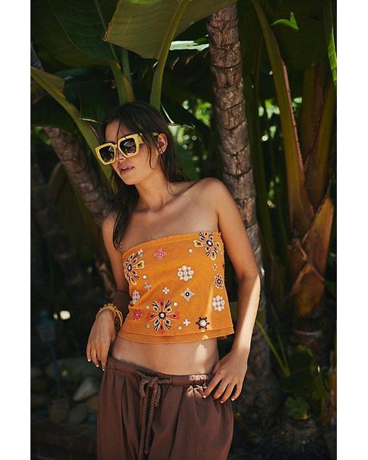 Free People Orange Poppy Embroidered Tube Top