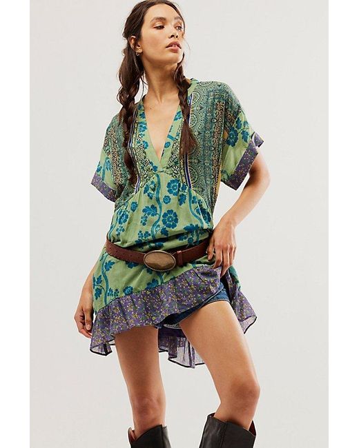 Free People Printed Agnes Dress At In Green Combo, Size: Small