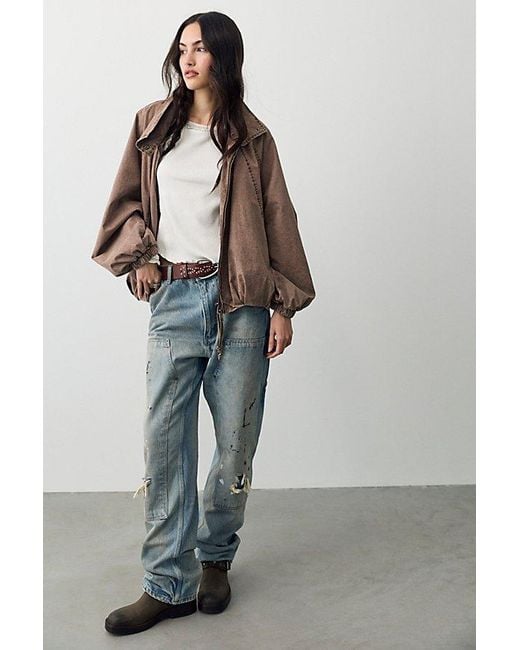 Free People Brown Chelsea Funnel-Neck Jacket