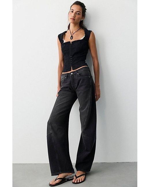 Free People Black Fable Low-Rise Twisted Bowed Jeans