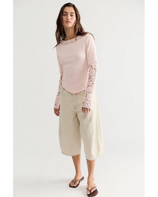 Free People Natural Amber Lace Cuff Long Sleeve Top