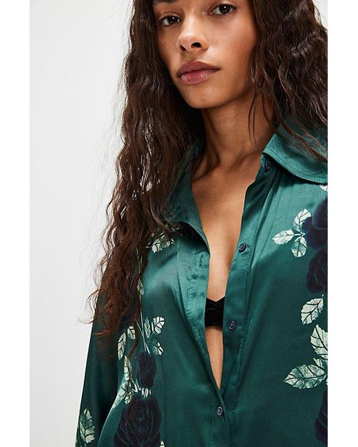 Free People Green Off The Vine Button Down Top