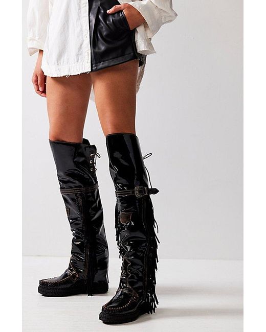 Free People Black Leather Drifter Tall Mocc Boots
