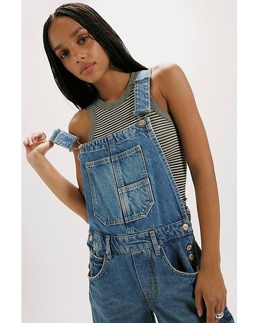Free People Blue We The Free Good Luck Barrel Overalls