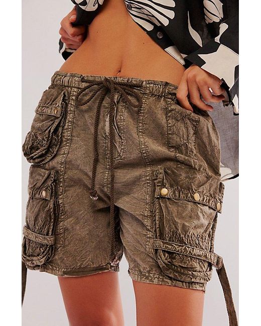 Free People Green Moon Bay Parachute Shorts At In Army, Size: Xs
