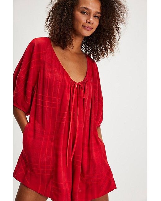 Free People Red Bop Around Romper