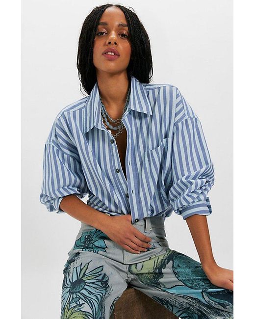 Free People Blue Freddie Striped Shirt