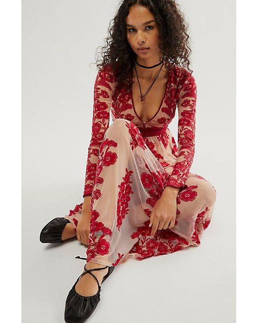 For Love & Lemons Red Temecula Maxi Dress At Free People In Barberry, Size: Xs