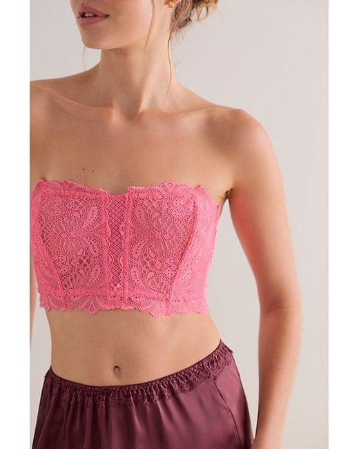 Intimately By Free People Red Moonlit Meadow Lace Strapless Corset Bralette By