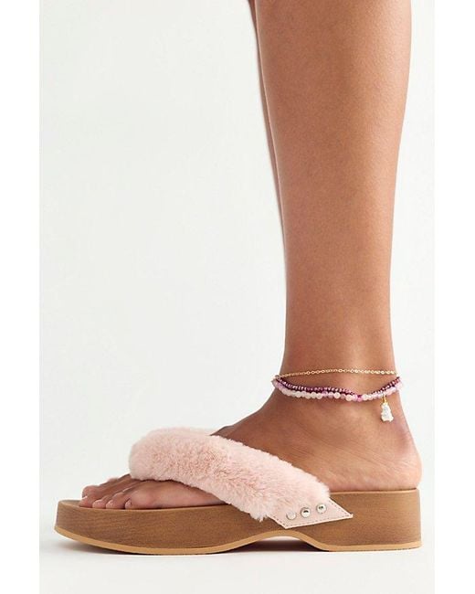 Seychelles Pink Ocean Ave Fuzzy Thong Sandals By