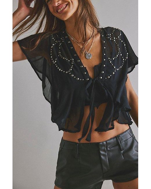 Free People Black So Fine Studded Blouse