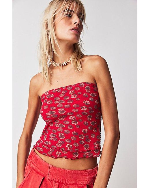 Free People Red Poppy Tube Top At In Coral Combo, Size: Medium