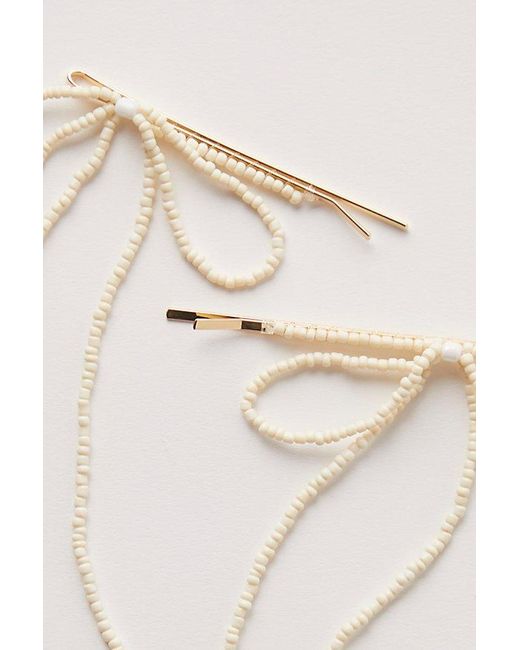 Free People Natural Dainty Beaded Bow Pin