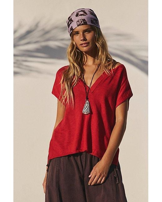 free-est Red Marina Del Sol Sweater Top By