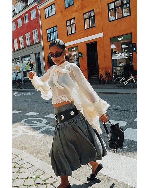 Free People Natural Full Sleeve Frill Top