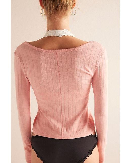 Intimately By Free People Pink End Game Pointelle Long Sleeve