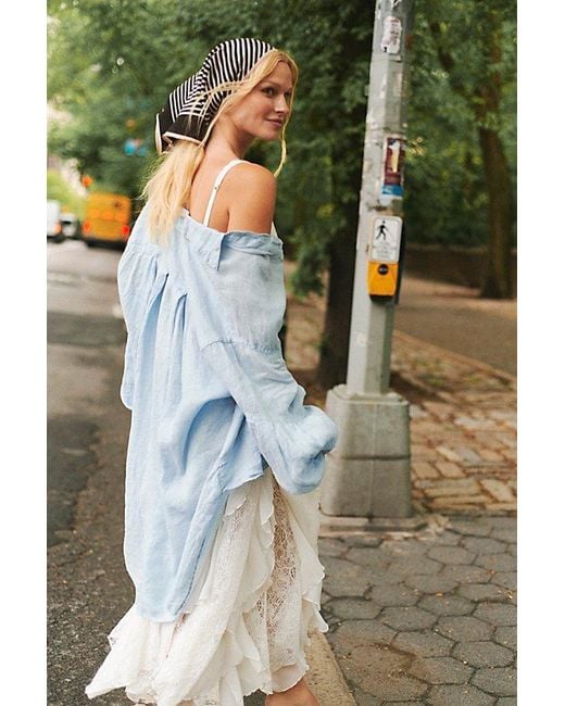 Free People Gray Selene Button Down Linen Shirt