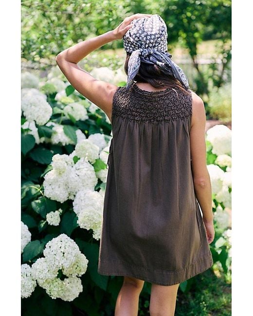 Free People Green Maisie Smocked Denim Mini Dress
