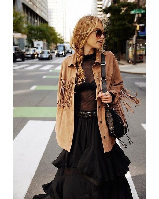 Free People Fringe Out Vegan Suede Jacket in Red | Lyst