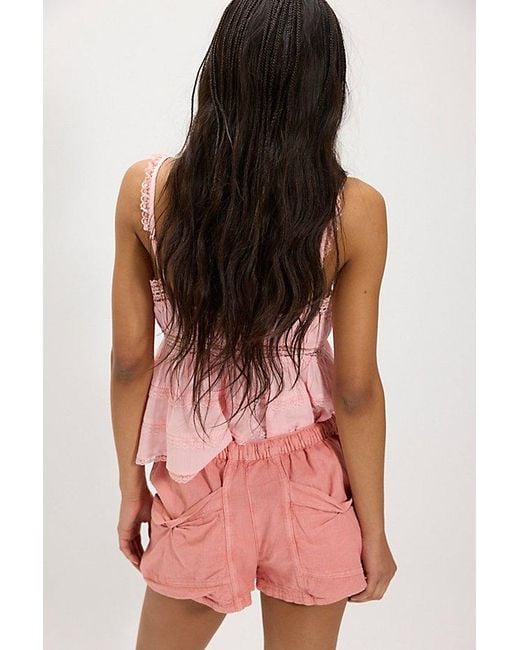 Free People Pink Good Fortune Solid Cotton-Linen Shorts