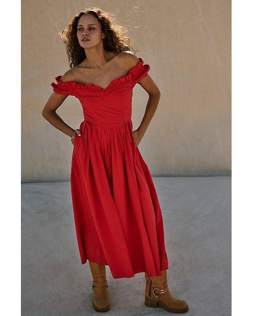 free-est Red Something Special Drop-waist Midi