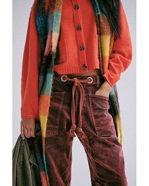Free People Red We The Free Moxie Flocked Pull-On Barrel Jeans