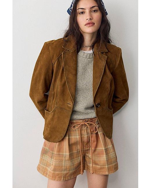 Free People Brown We The Free Julien Plaid Chino Shorts