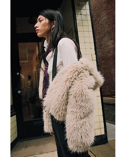Free People Gray Louder Please Hooded Faux Fur Jacket
