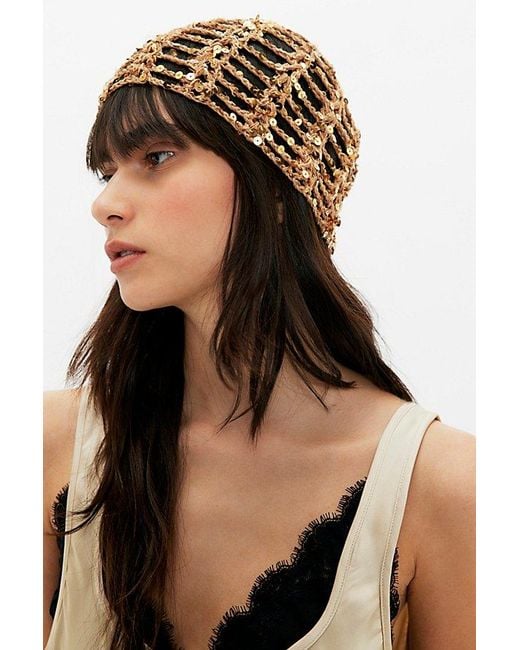 Free People Black Mila Sequin Disco Crochet Skull Cap
