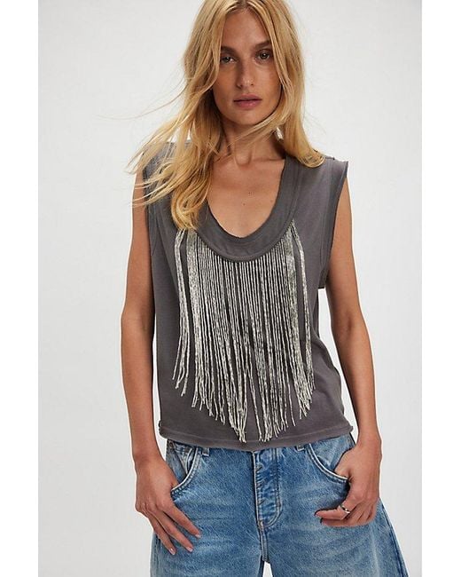 Free People Blue Fringe Ya Later Top