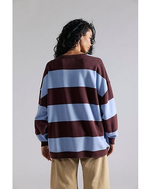 Free People Gray Classic Striped Oversized Crewneck