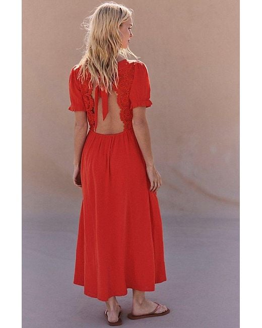 free-est Red All You Need Is Lace Midi Dress By