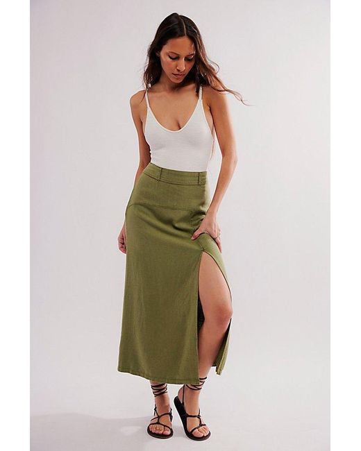 Free People Green Isla Linen Maxi Skirt