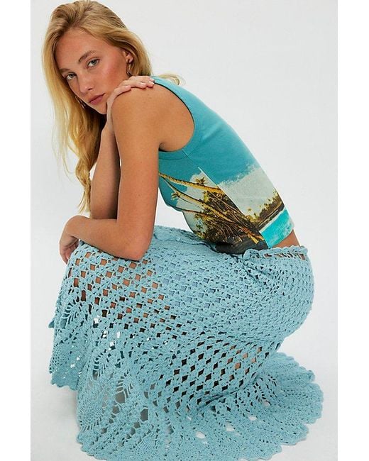 Free People Blue Isle Of Rhodes Crochet Midi Skirt
