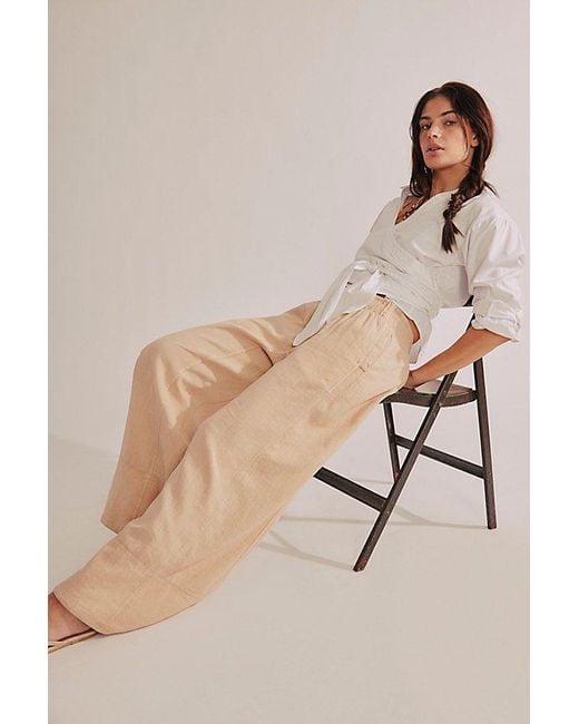 Free People Multicolor Day's End Linen Pull-On Pants
