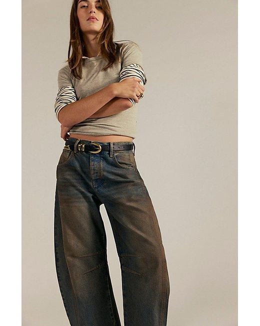 Free People Green Good Luck Mid-Rise Barrel Jeans