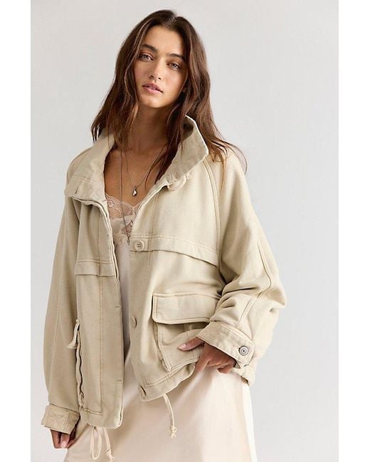 Free People Natural Jojo Washed Oversized Funnel-Neck Jacket