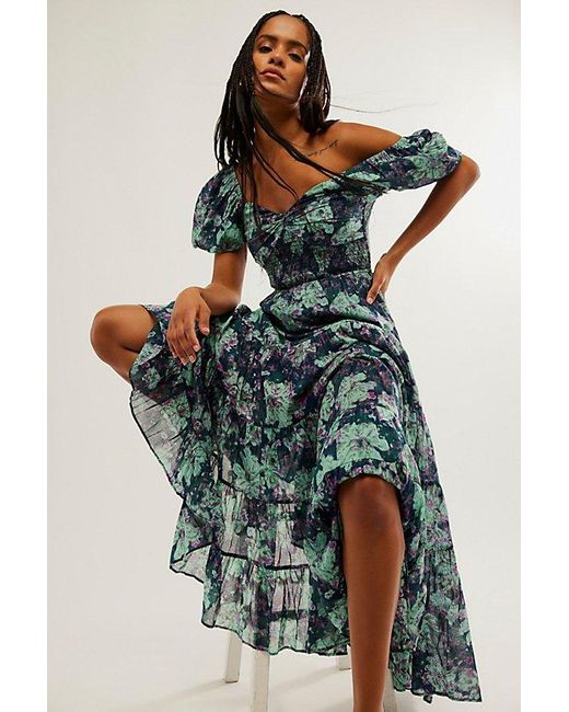 Free People Green Sundrenched Short-sleeve Maxi Dress