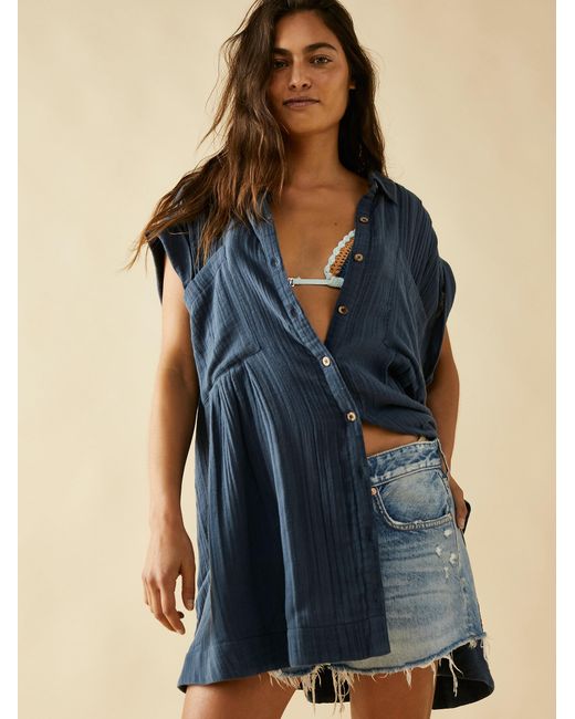 Free People Not So Basic Shirtdress Tunic in Blue | Lyst