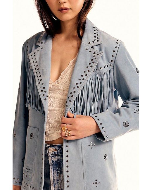 Free People Blue Suede Studded Blazer Jacket